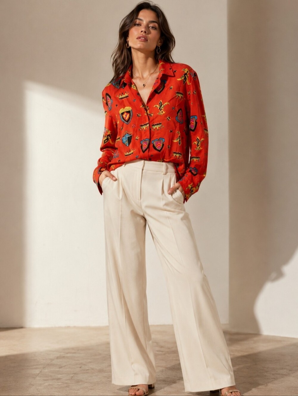 Dockers Red Medallion Novelty Shield Print Rayon Blouse Sz 1X